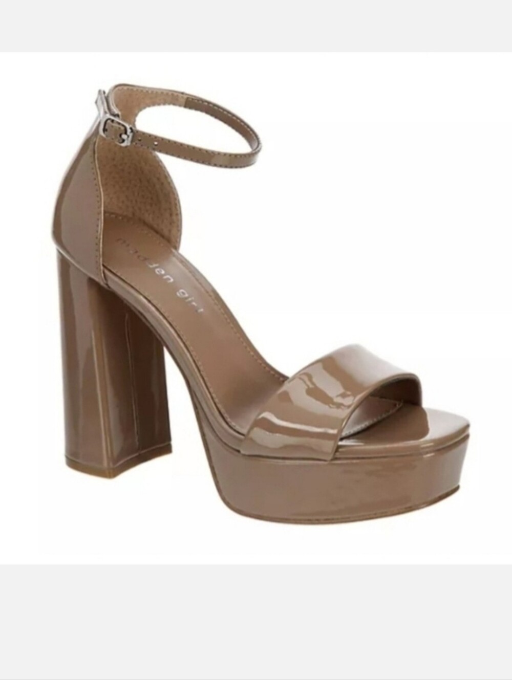 Madden Girl Omega Platform Ankle Strap Pump Dark Nude Patent Leather High Heels